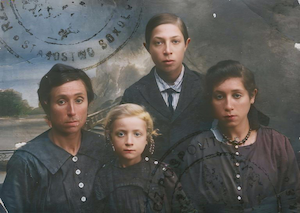 Karp family passport photo taken in Poland. Yetta Karp (mother), Sophie Karp(Feldman), Ben Karp, Fannie Karp Ben Karp married Jeannette Dumes, daughter of Louis and Rebecca Stein Dumes. (1922)