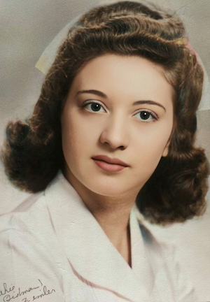 Ruth Fishman Zimbler in her nurse's uniform.<br>