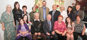 L to R, seated: Lena Khitrin with Karen, Joseph Khitrin, Boris Khitrin, his wife Ida, Sharon, Rimma. 

standing: Fira, wife of Joseph, Michal, Sveta's mother, Alexander's mother, Alexander Pilmeister, Ida's brother with his wife, Steva and Lev Khtrin (2010)