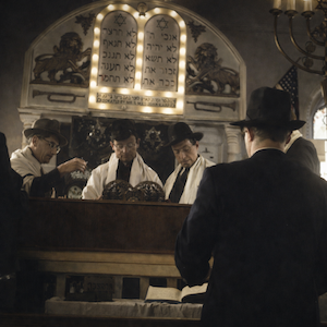 Vincennes Synagogue  Left to right: Sheffield Feldman, Mr. Joseph, Louis Dumes, Sam Rosenberg and Ben Karp (from the back).