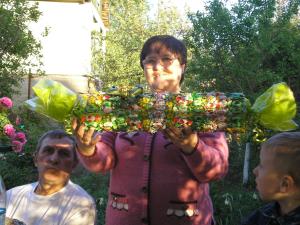 Julia with a present from her former colleagues. (2008)