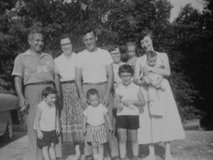 Morris Friedman and Betty Friedman (family friends), Stan Dumes, Mildred Dumes Dansker holding Alan, Phyllis Dumes holding Sandi.  In front are Adie Dansker, Harold Dumes and Anita Dansker.
 (1952)