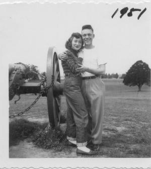 Stan and Phyl Dumes with cannon (1951)