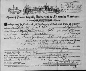 Harry Abels and Ida Zucker marriage certificate