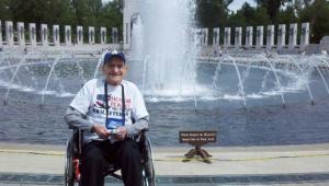 Bill Dumes in front of WW11 Veteran's Wqar Memorial on May 10, 2011.  Bob Dumes took him for this amazing experience (2011)