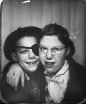 Stan Dumes with eyepatch and Mildred Dumes (~1939)