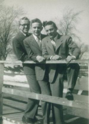 Stan Dumes on right, and it looks like Skeets Meyer, a family friend, behind him.
 (~1948)