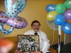 Professor  of Neontology Vulf Dumesh, grandson of Genoch Dumesh, during celebration of his 70th birthday at his work in the Latvian Republic Children Clinic Hospital, Newborn Children Department. (2009)