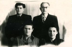  From left to right: Israel Dumesh (son of Moisey) and his wife Elena Dumesh, Lev Khitrin ( son of Sora Dumesh [Khitrin]) and his wife Genya  (1964)